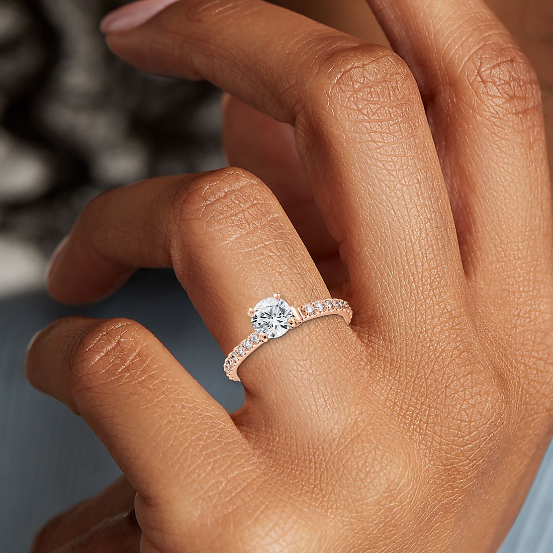 Monique Lhuillier Scalloped Pave Diamond Engagement Ring 18k Rose Gold